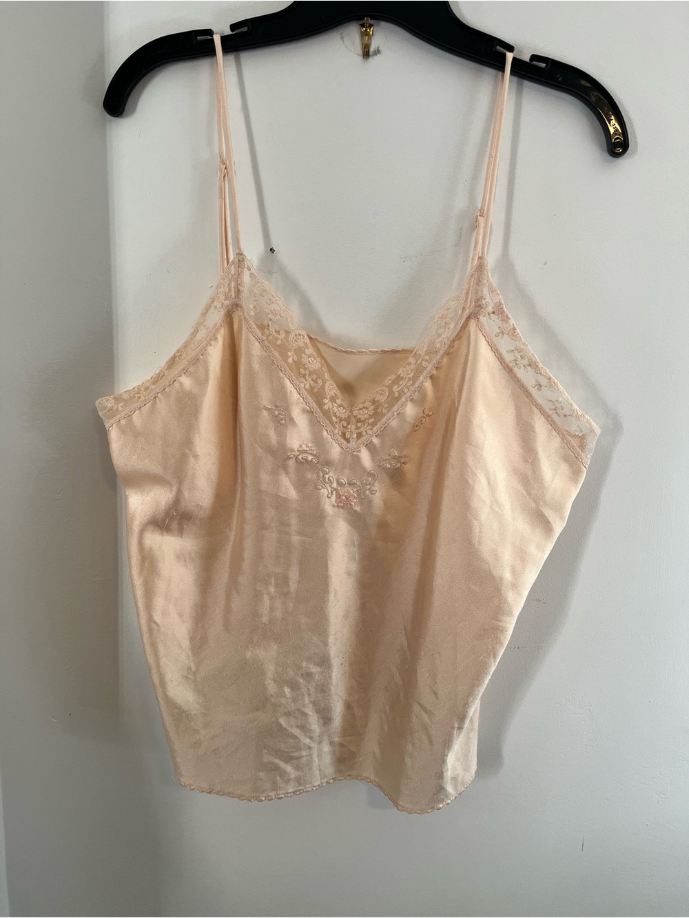 Vintage Satin Lace-Trim Peach Slip Tank Top Cami - Size L